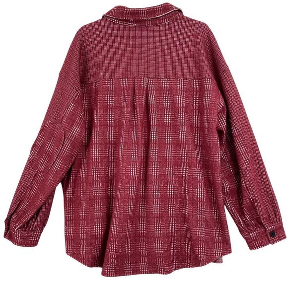 White Birch Flannel Shirt Jacket Size L Red Plaid shacket Stretch Button Up - Picture 7 of 12